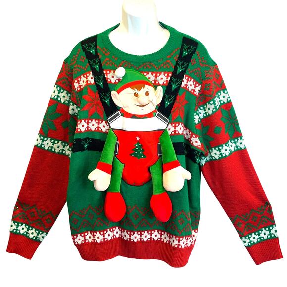 Party Sweater Dec 25th Baby Elf in a Carrier 3D Ugly Christmas Sweater Size 2XL - Picture 1 of 5